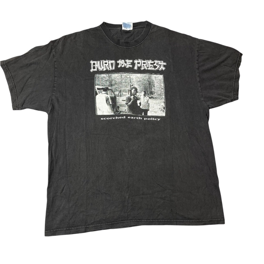 Vintage Burn The Priest Scorched Earth Policy Black T Shirt RARE